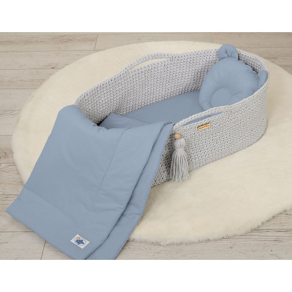 Bettwäsche für Moseskorb Decke mit Kissen Bär 2tlg  - pastellblau