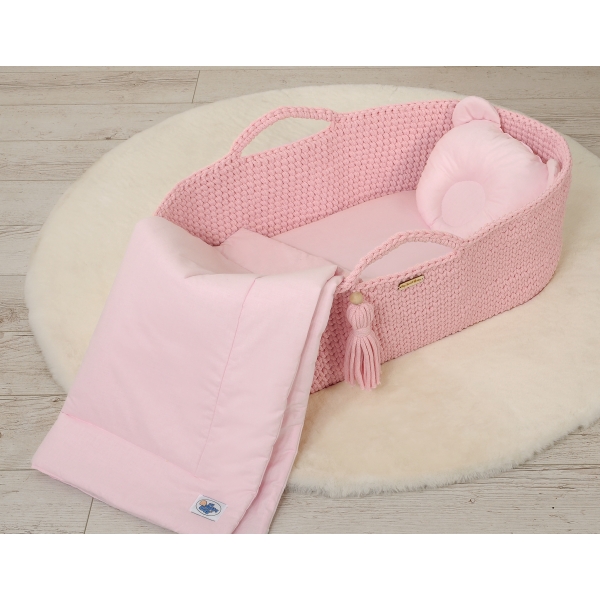 Bettwäsche für Moseskorb Decke mit Kissen Bär 2tlg  - rosa