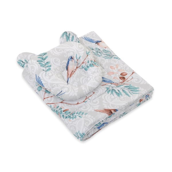 Decke mit Kissen Teddybär für Moseskorb 2tlg - Blue birds