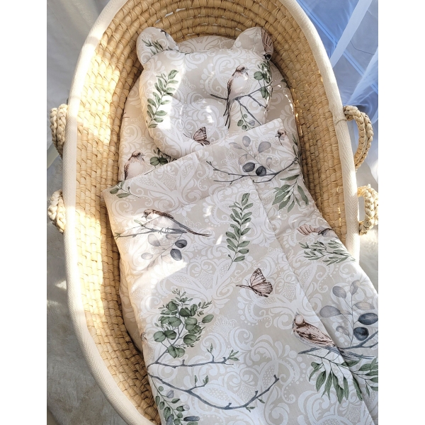Decke mit Kissen Teddybär für Moseskorb 2tlg - Brown birds