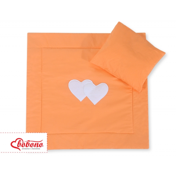Decke und  Kissen Babywagen Set 2tlg - Hängende Herzen orange