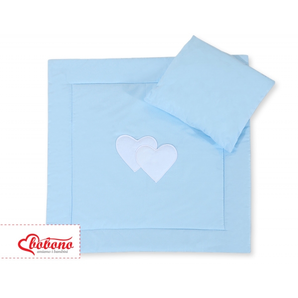 Decke und  Kissen Kinderwagen Set 2tlg - Hängende Herzen blau
