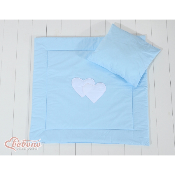 Decke und  Kissen Kinderwagen Set 2tlg - Hängende Herzen blau
