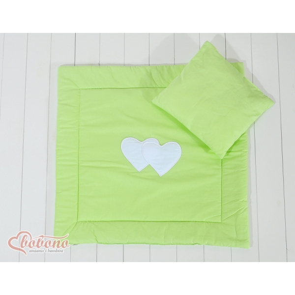 Decke und  Kissen Kinderwagen Set 2tlg - Hängende Herzen grün