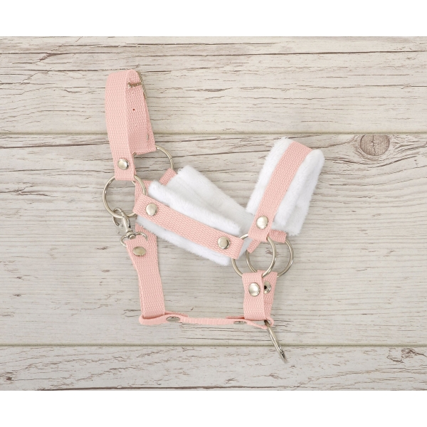 Die Verstellbare Halfter für Hobby Horse A3 - puderrosa mit weißem Pelz