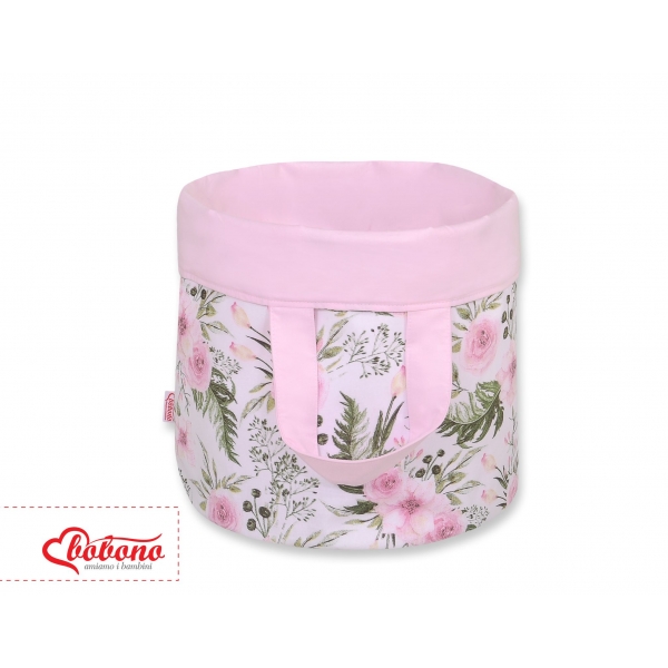 Doppelseitiger Spielzeugkorb L - rosa Blüten/rosa