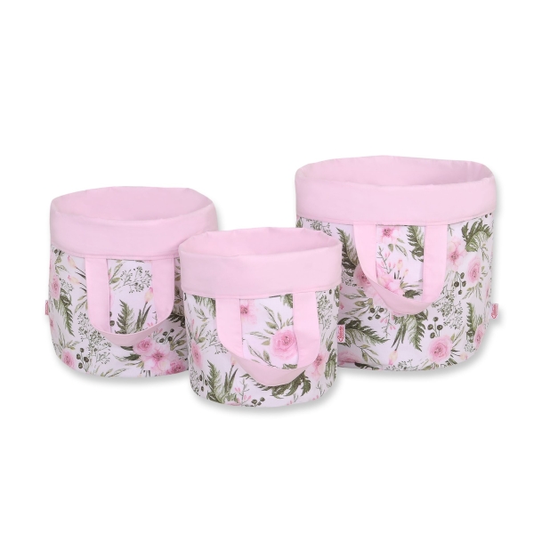 Doppelseitiger Spielzeugkorb L - rosa Blüten/rosa