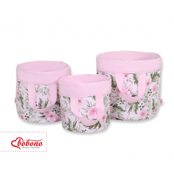 Doppelseitiger Spielzeugkorb L - rosa Blüten/rosa