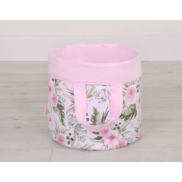 Doppelseitiger Spielzeugkorb L - rosa Blüten/rosa