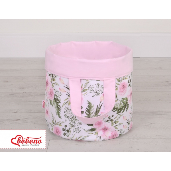 Doppelseitiger Spielzeugkorb L - rosa Blüten/rosa