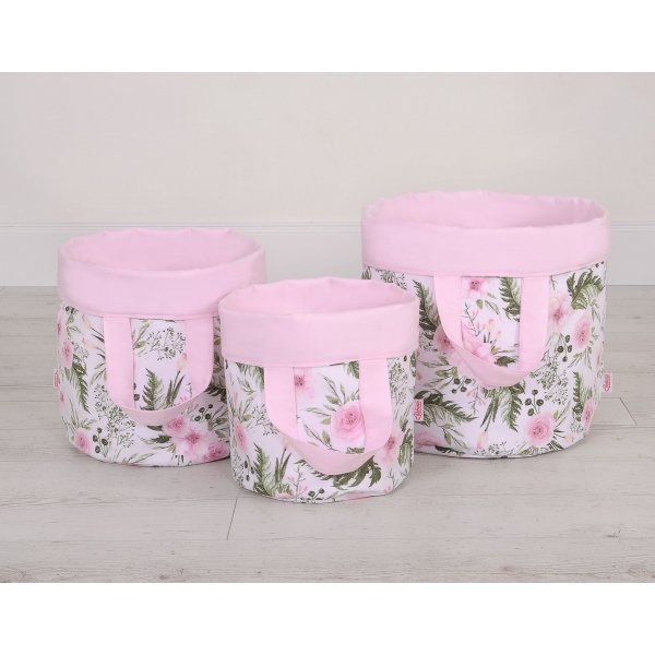 Doppelseitiger Spielzeugkorb L - rosa Blüten/rosa