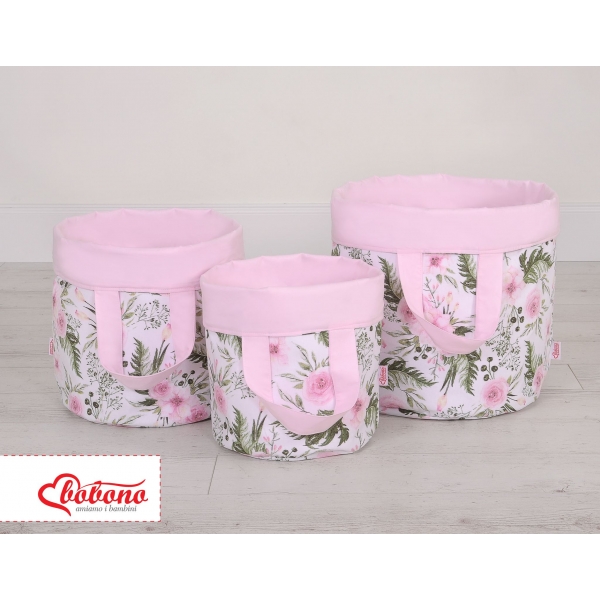 Doppelseitiger Spielzeugkorb L - rosa Blüten/rosa