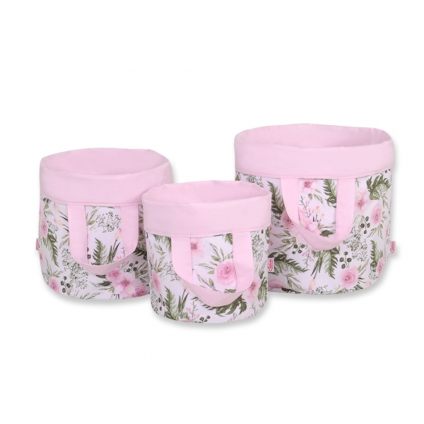 Doppelseitiger Spielzeugkorb S - rosa Blüten/rosa