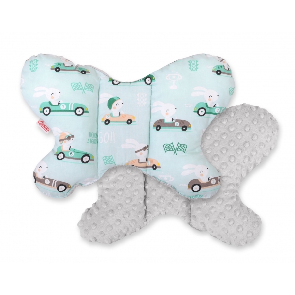 Doppelseitiges Anti - Schock -Kissen  "Butterfly" - Hasen minze/grau