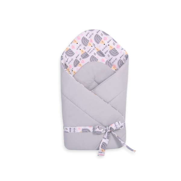Doppelseitiges Baby Nestchen mit Schleife - Igel grau