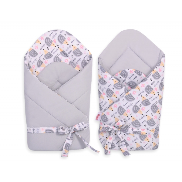 Doppelseitiges Baby Nestchen mit Schleife - Igel grau