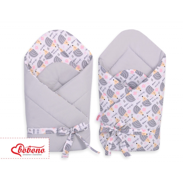 Doppelseitiges Baby Nestchen mit Schleife - Igel grau