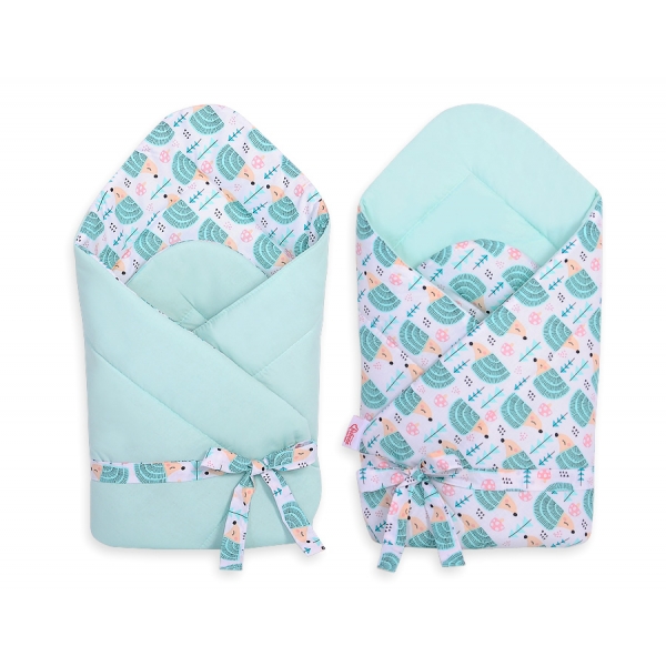 Doppelseitiges Baby Nestchen mit Schleife - Igel mint