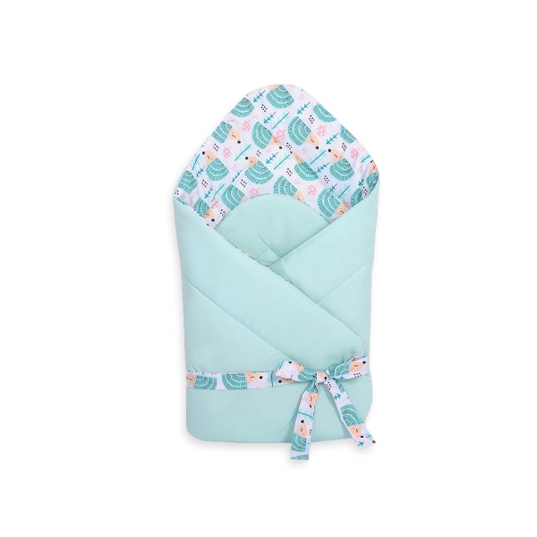 Doppelseitiges Baby Nestchen mit Schleife - Igel mint