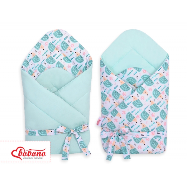 Doppelseitiges Baby Nestchen mit Schleife - Igel mint