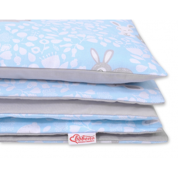 Doppelseitiges Bettwäsche Set 2-tlg - blaue Hasen/grau