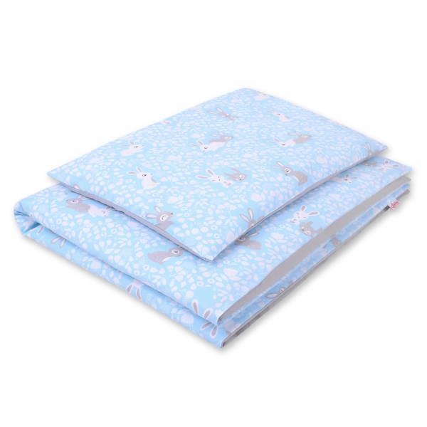 Doppelseitiges Bettwäsche Set 2-tlg - blaue Hasen/grau