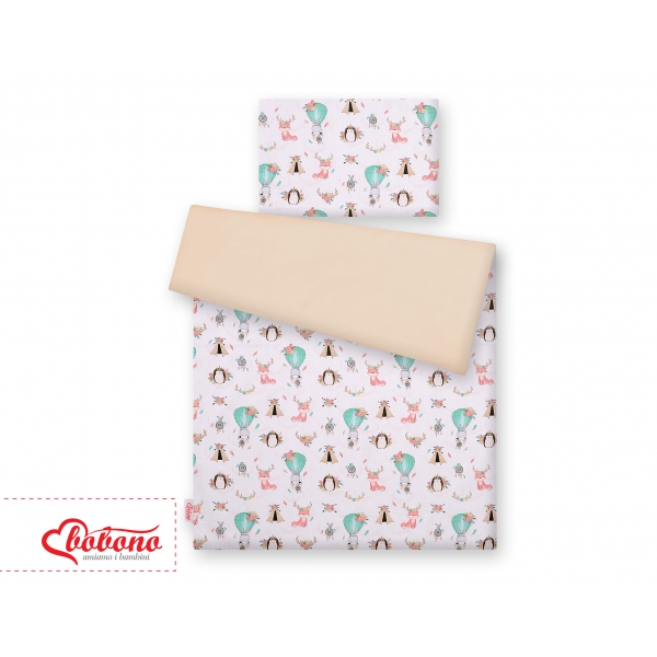 Doppelseitiges Bettwäsche Set 2-tlg - Füchse beige/beige