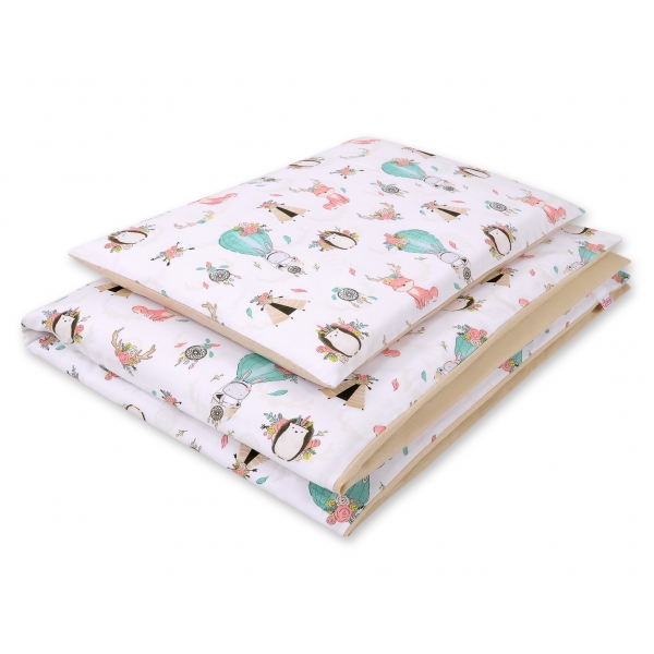 Doppelseitiges Bettwäsche Set 2-tlg - Füchse beige/beige