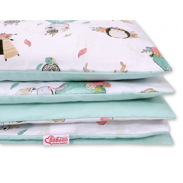 Doppelseitiges Bettwäsche Set 2-tlg - Füchse beige/minze