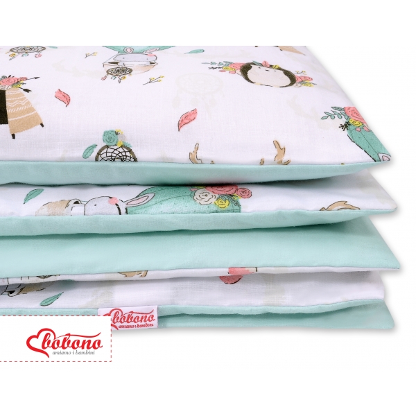 Doppelseitiges Bettwäsche Set 2-tlg - Füchse beige/minze