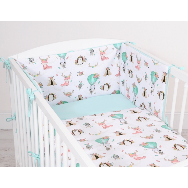 Doppelseitiges Bettwäsche Set 2-tlg - Füchse beige/minze