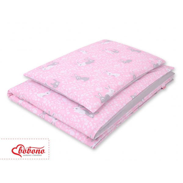 Doppelseitiges Bettwäsche Set 2-tlg - rosa Hasen/grau
