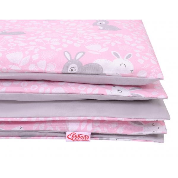 Doppelseitiges Bettwäsche Set 2-tlg - rosa Hasen/grau