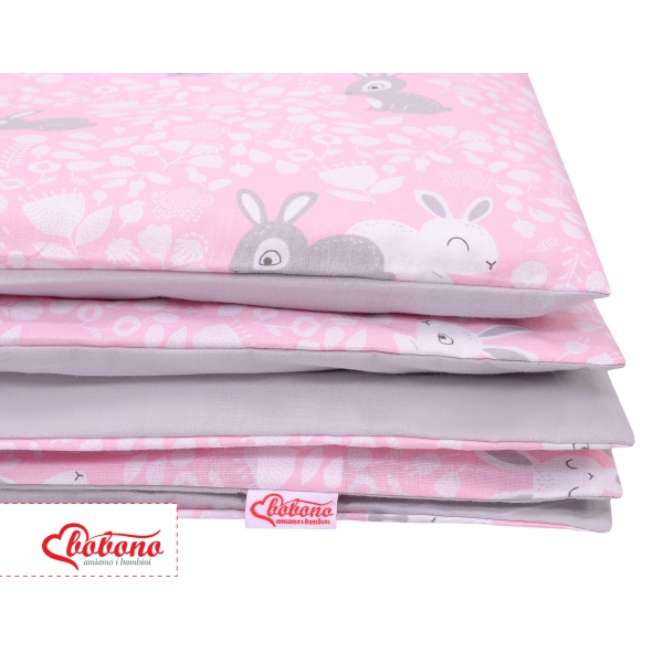 Doppelseitiges Bettwäsche Set 2-tlg - rosa Hasen/grau