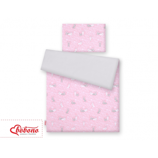 Doppelseitiges Bettwäsche Set 2-tlg - rosa Hasen/grau