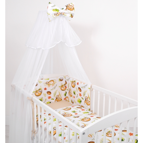 Doppelseitiges Bettwäsche Set 5-tlg mit Moskitonetz - Faultiere beige/beige