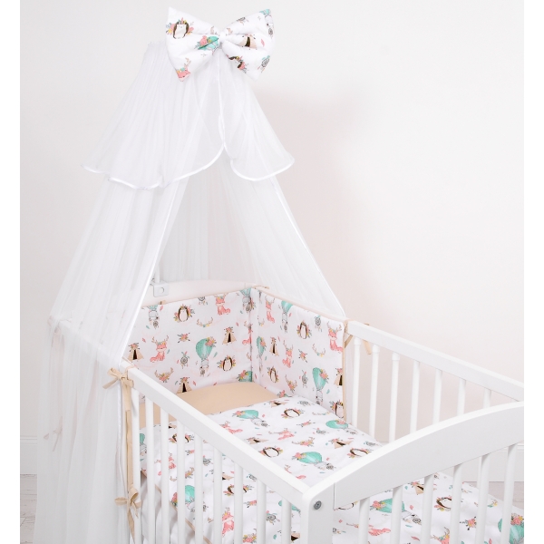 Doppelseitiges Bettwäsche Set 5-tlg mit Moskitonetz - Füchse beige/beige