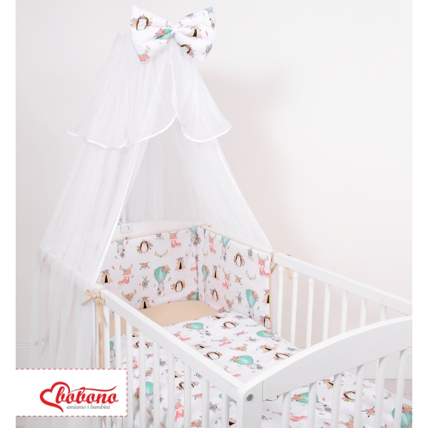 Doppelseitiges Bettwäsche Set 5-tlg mit Moskitonetz - Füchse beige/beige