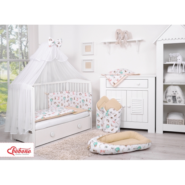 Doppelseitiges Bettwäsche Set 5-tlg mit Moskitonetz - Füchse beige/beige