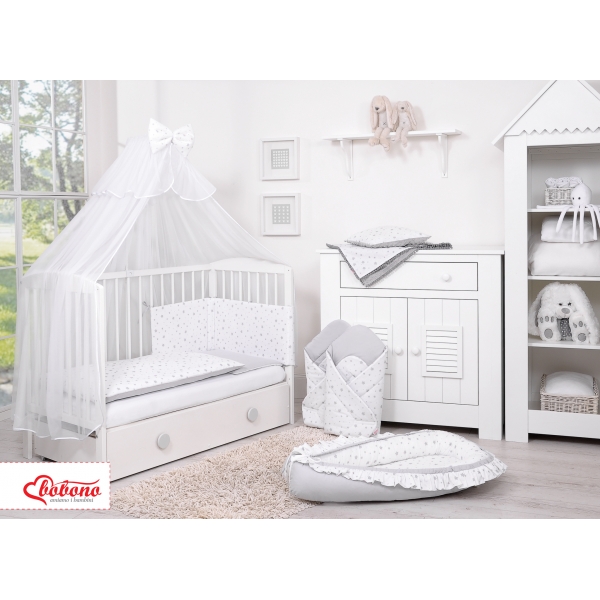 Doppelseitiges Bettwäsche Set 5-tlg mit Moskitonetz - Mini Sternchen grau/grau