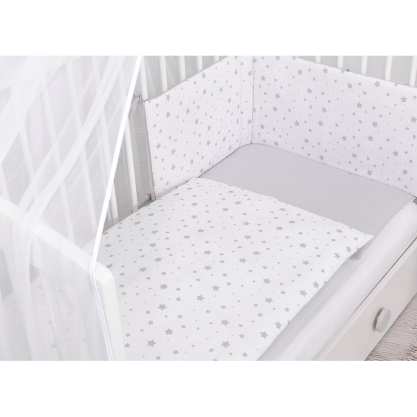 Doppelseitiges Bettwäsche Set 5-tlg mit Moskitonetz - Mini Sternchen grau/grau