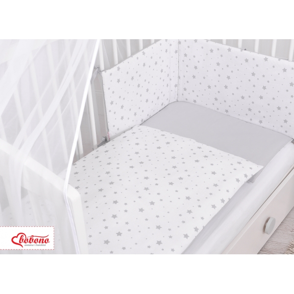 Doppelseitiges Bettwäsche Set 5-tlg mit Moskitonetz - Mini Sternchen grau/grau