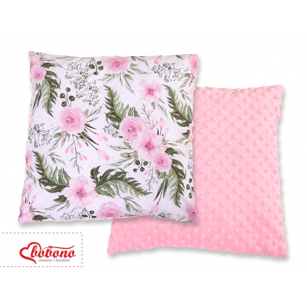 Doppelseitiges Kissen minky - rosa Blüten
