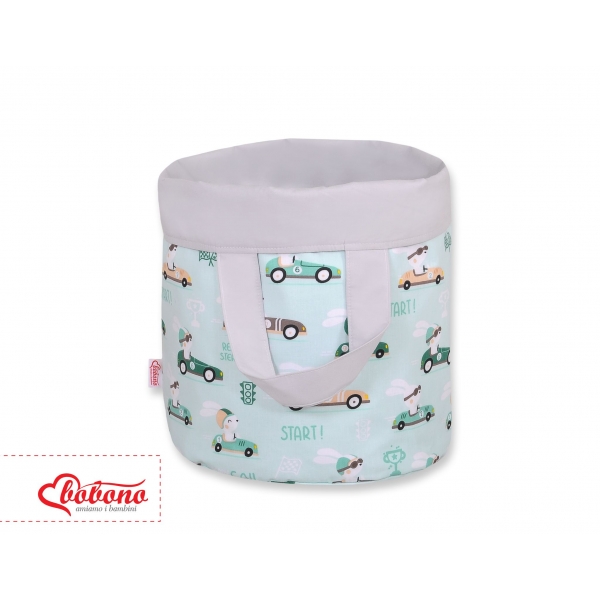 Double-sided toy basket L - minze Hasen/grau