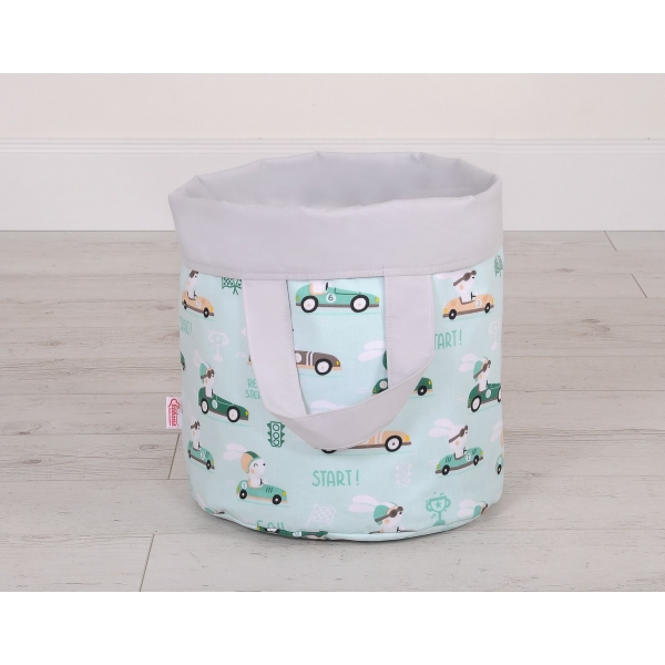 Double-sided toy basket L - minze Hasen/grau