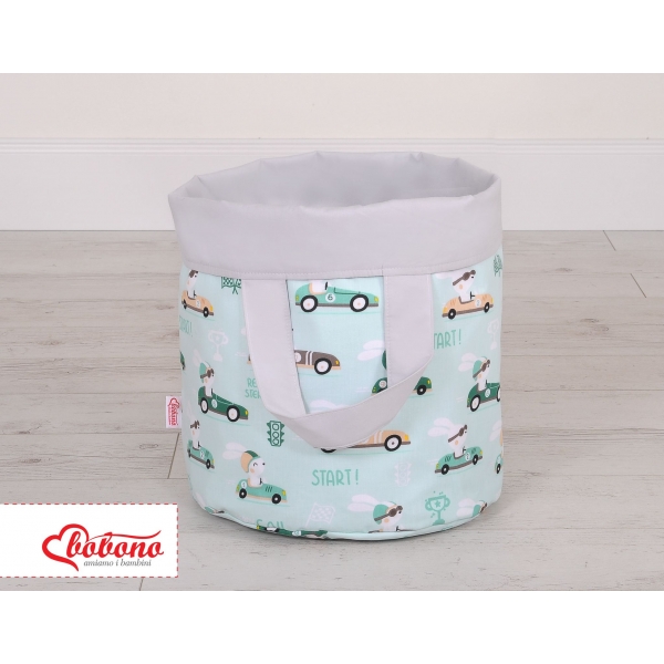 Double-sided toy basket L - minze Hasen/grau
