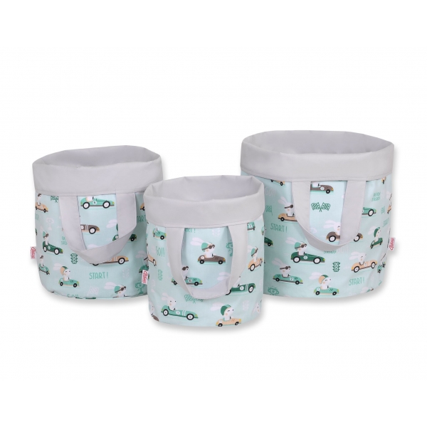 Double-sided toy basket L - minze Hasen/grau