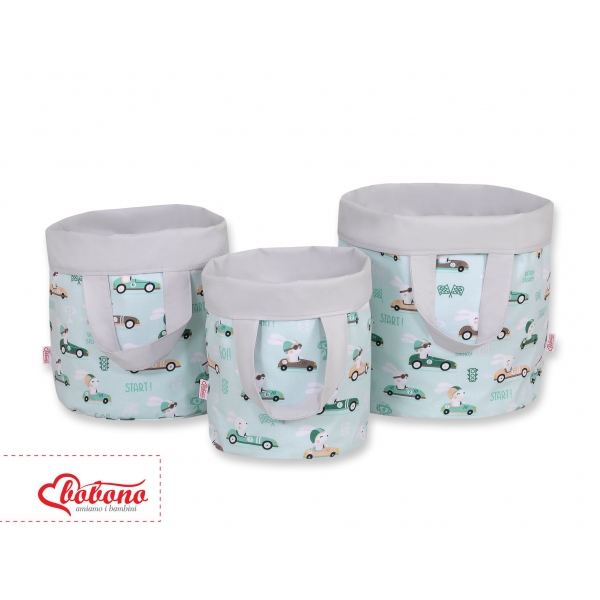 Double-sided toy basket L - minze Hasen/grau