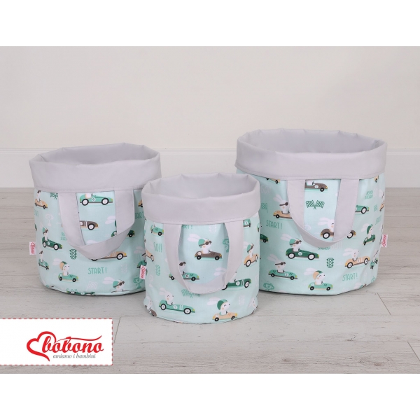Double-sided toy basket L - minze Hasen/grau