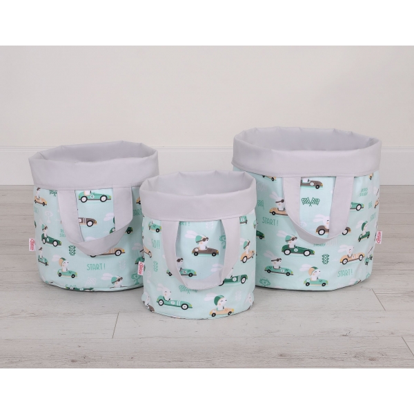 Double-sided toy basket M - minze Hasen/grau